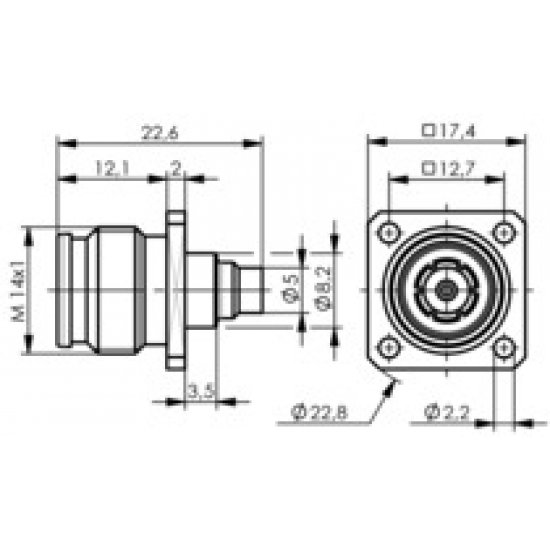 TELEGARTNER J01461A0005 (10002550) 2.2-5 Panel Jack Screw Type for UT141 Solder Termination.