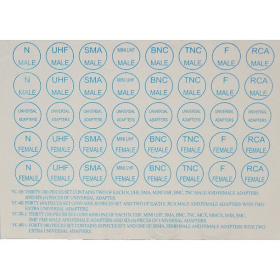 Radio Frequency Universal Adaptor Kit 40 Pieces, Type N, UHF, Mini UHF. SMA, BNC, TNC, F Type, RCA Phono male and female adaptors