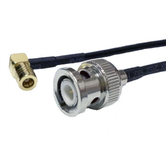 BNC PLUG TO SMB ELBOW MALE CABLE ASSEMBLY RG174 0.75 METRE 