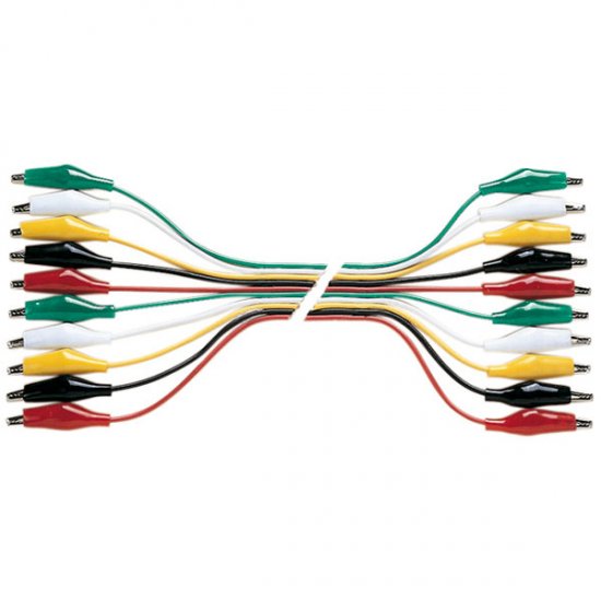 Set of 5 Pairs of Multi-coloured 0.3 m Test Leads with Crocodile Clips at Both Ends
