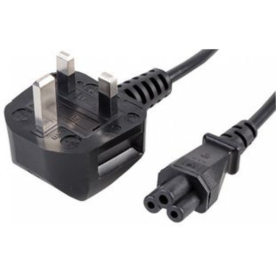 IEC C5 Clover to 3 pin UK plug, fused at 5 A, on a 2 m lead