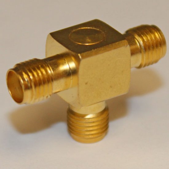 SMA T Adaptor Jack to Jack to Jack Gold Plated