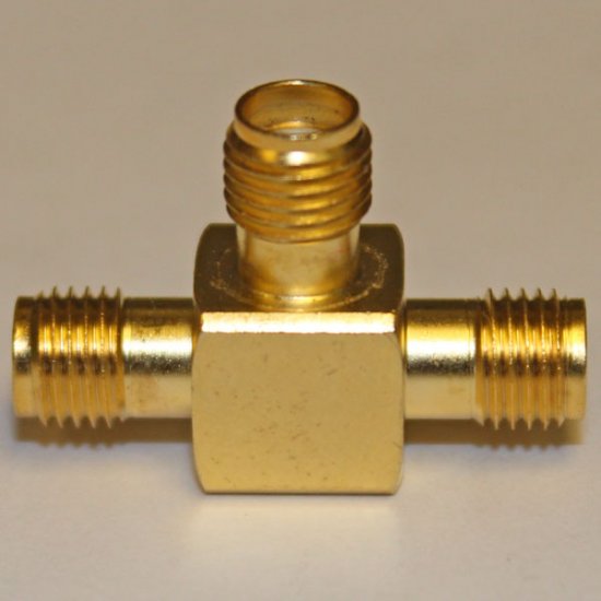 SMA T Adaptor Jack to Jack to Jack Gold Plated