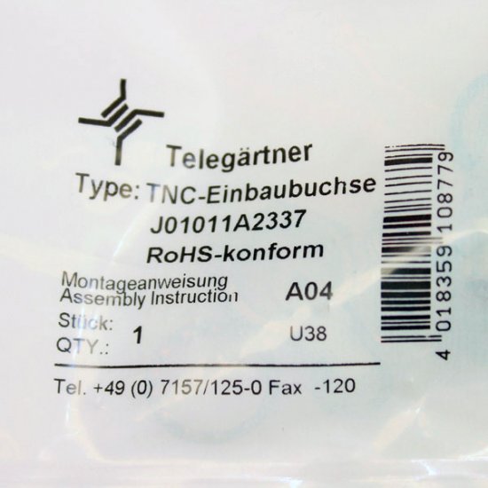 Telegartner J01011A2336 (100023788) Straight 50 Ohm B Mount TNC Connector Jack RG178, RG196,