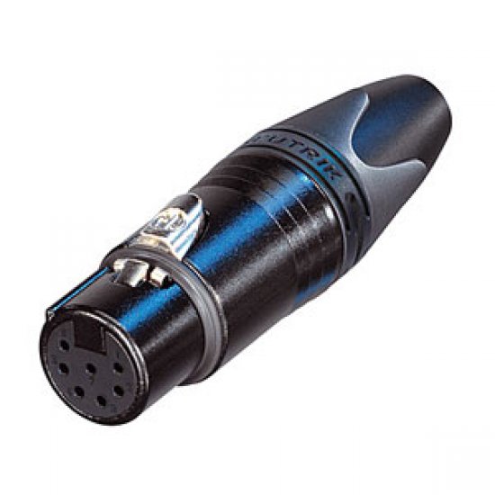 XLR Connector Neutrik 7 pole female cable connector with black metal housing and silver contacts. 